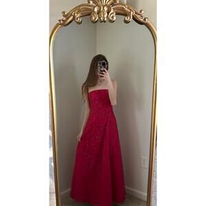 Vintage Y2K 90s Morgan Co Pink Floral Beaded Strapless Dress, 9/10